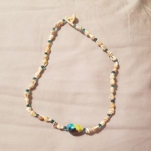 Green, blue, and purple island shell beaded choker